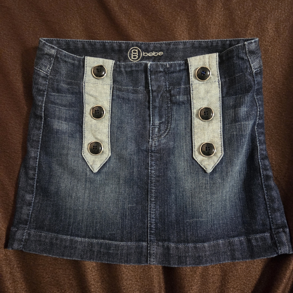 Bebe Y2K Denim Mini Skirt With Button Details